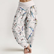 Buddha Stones Casual Bird Flowers Leaf Pattern Women's Elastic Waist Harem Pants - WhiteSmoke - US22，UK/AU26，EU54 (6XL) - image 8