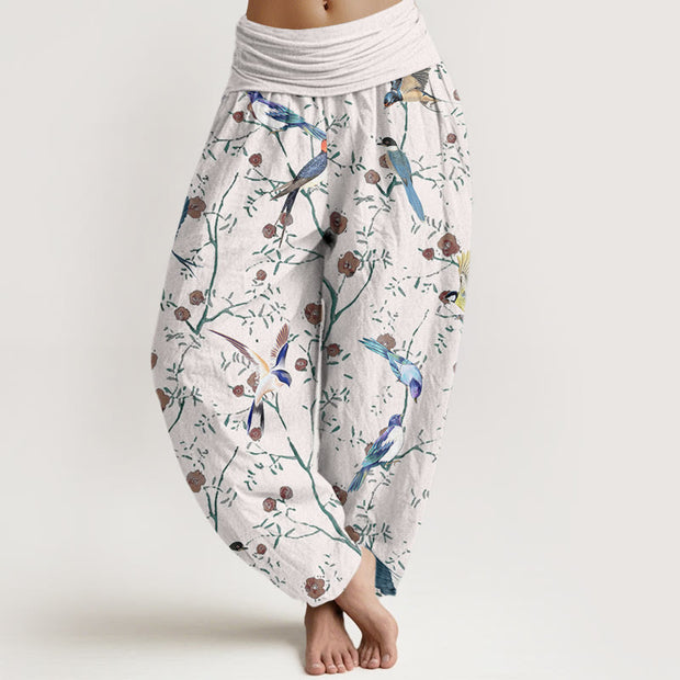 Buddha Stones Casual Bird Flowers Leaf Pattern Women's Elastic Waist Harem Pants - WhiteSmoke - US22，UK/AU26，EU54 (6XL) - image 8