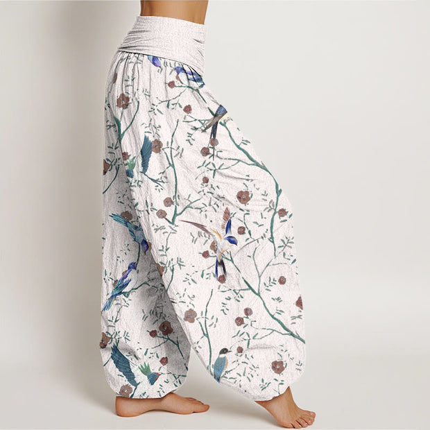Buddha Stones Casual Bird Flowers Leaf Pattern Women's Elastic Waist Harem Pants - image 9