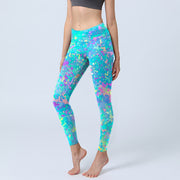 Buddha Stones Splash Ink Print Exercise Leggings Women's Yoga Pants - Aqua - US18，UK/AU22，EU50 (4XL) - image 1