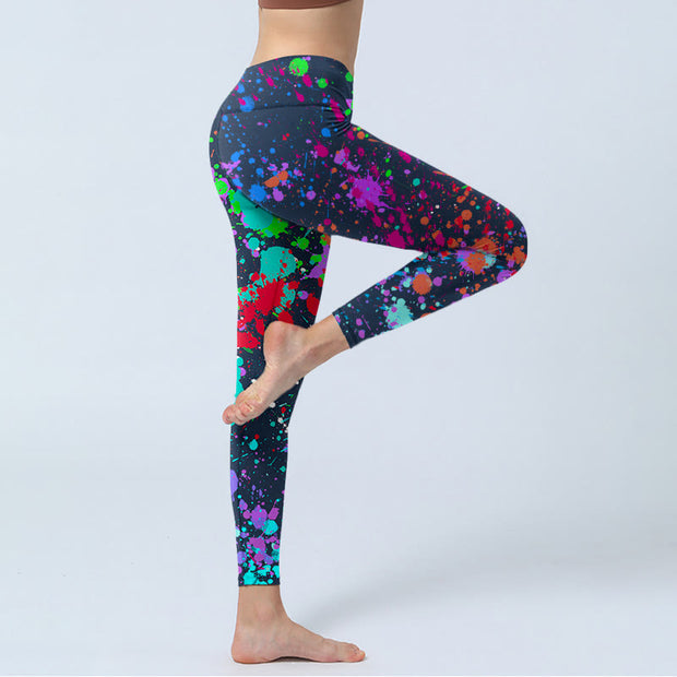 Buddha Stones Black Splash Ink Print Exercise Leggings Women's Yoga Pants - image 5