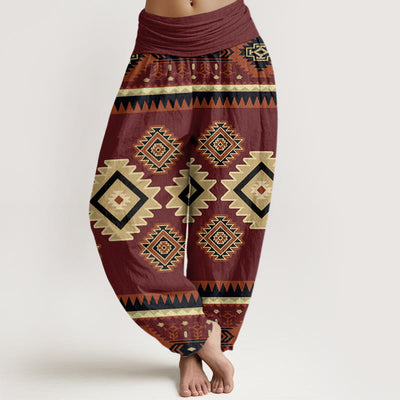Buddha Stones Casual Symmetrical Navajo Textile Style Pattern Women's Elastic Waist Harem Pants - Brown - US22，UK/AU26，EU54 (6XL) - image 1