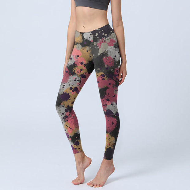 Buddha Stones Splatter Print Exercise Leggings Women's Yoga Pants - Black - US18，UK/AU22，EU50 (4XL) - image 1