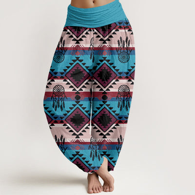 Buddha Stones Casual Symmetrical Dream Catcher Navajo Textile Style Pattern Women's Elastic Waist Harem Pants - DeepSkyBlue - US22，UK/AU26，EU54 (6XL) - image 1