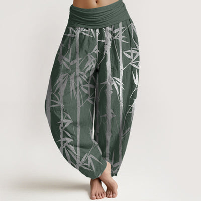 Buddha Stones Casual Bamboo Stems Leaves Pattern Women's Elastic Waist Harem Pants - DarkSeaGreen - US22，UK/AU26，EU54 (6XL) - image 1
