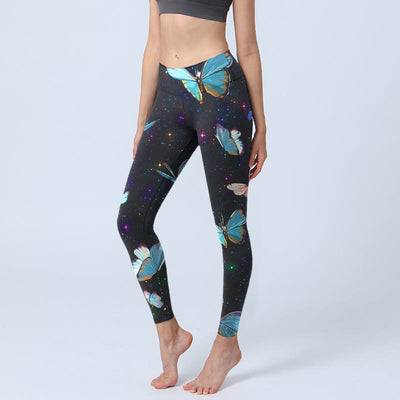 Buddha Stones Butterfly Star Sky Print Exercise Leggings Women's Yoga Pants - Black - US18，UK/AU22，EU50 (4XL) - image 1