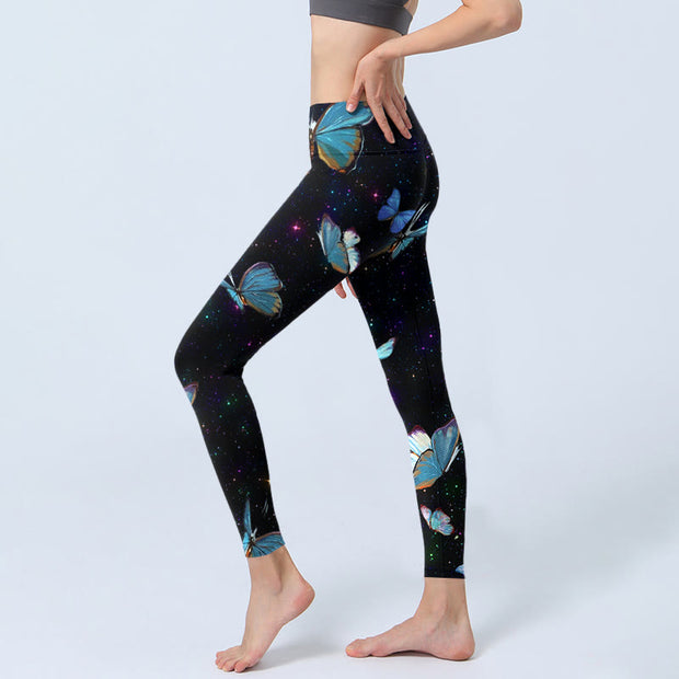 Buddha Stones Butterfly Star Sky Print Exercise Leggings Women's Yoga Pants - image 3
