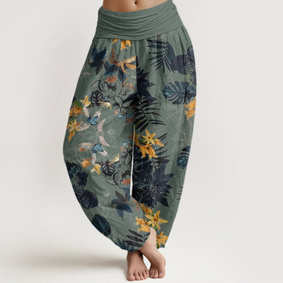 Buddha Stones Yellow Flowers Green Leaves Design Women's Elastic Waist Harem Pants - MediumAquamarine - US22，UK/AU26，EU54 (6XL) - image 1