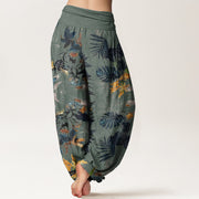 Buddha Stones Yellow Flowers Green Leaves Design Women's Elastic Waist Harem Pants - image 2