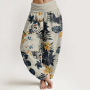 Buddha Stones Yellow Flowers Green Leaves Design Women's Elastic Waist Harem Pants - Beige - US22，UK/AU26，EU54 (6XL) - image 8