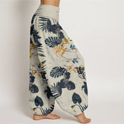 Buddha Stones Yellow Flowers Green Leaves Design Women's Elastic Waist Harem Pants - image 10