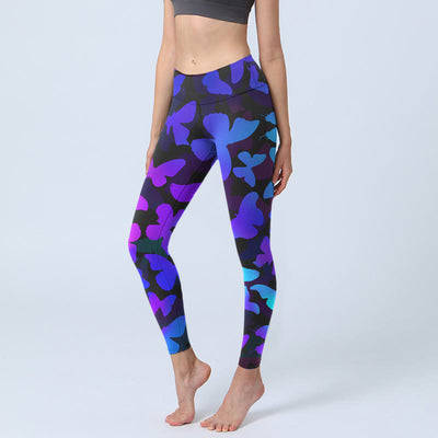 Buddha Stones Gradient Butterfly Print Exercise Leggings Women's Yoga Pants - Black - US18，UK/AU22，EU50 (4XL) - image 1