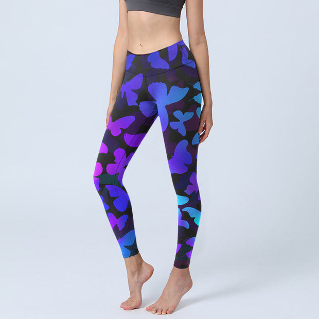 Buddha Stones Gradient Butterfly Print Exercise Leggings Women's Yoga Pants - Black - US18，UK/AU22，EU50 (4XL) - image 1