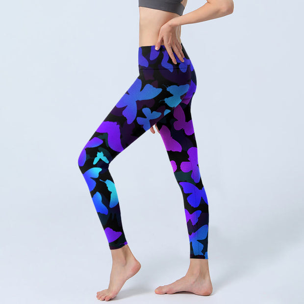 Buddha Stones Gradient Butterfly Print Exercise Leggings Women's Yoga Pants - image 3