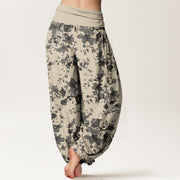 Buddha Stones Leaves Design Women's Elastic Waist Harem Pants - image 2