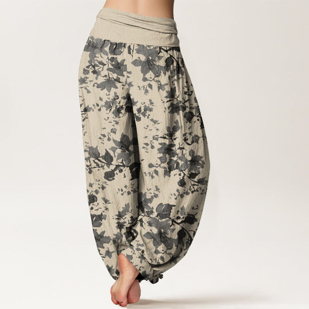 Buddha Stones Leaves Design Women's Elastic Waist Harem Pants - image 2