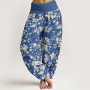 Buddha Stones Leaves Design Women's Elastic Waist Harem Pants - SteelBlue - US22，UK/AU26，EU54 (6XL) - image 8