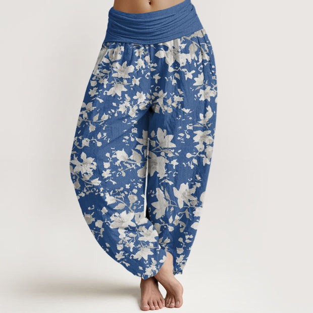 Buddha Stones Leaves Design Women's Elastic Waist Harem Pants - SteelBlue - US22，UK/AU26，EU54 (6XL) - image 8