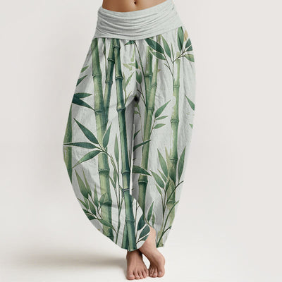 Buddha Stones Casual Bamboo Leaves Pattern Women's Elastic Waist Harem Pants - MintCream - US22，UK/AU26，EU54 (6XL) - image 1