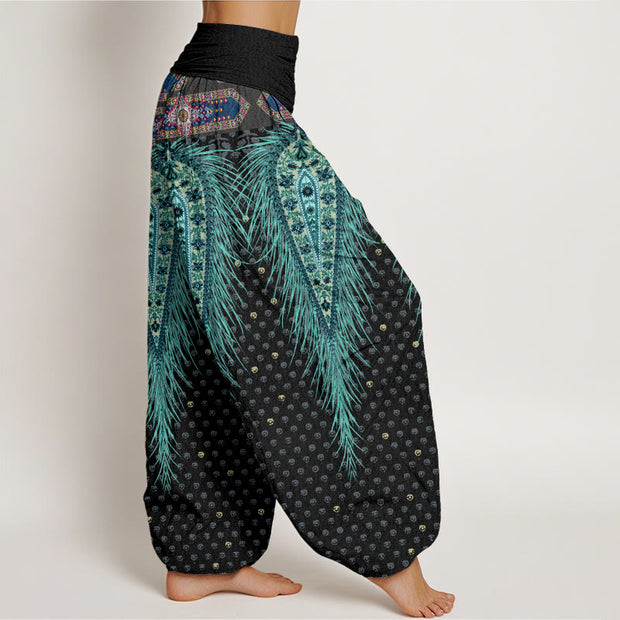 Buddha Stones Bohemian-inspired Feathers Design Women's Elastic Waist Harem Pants - image 3