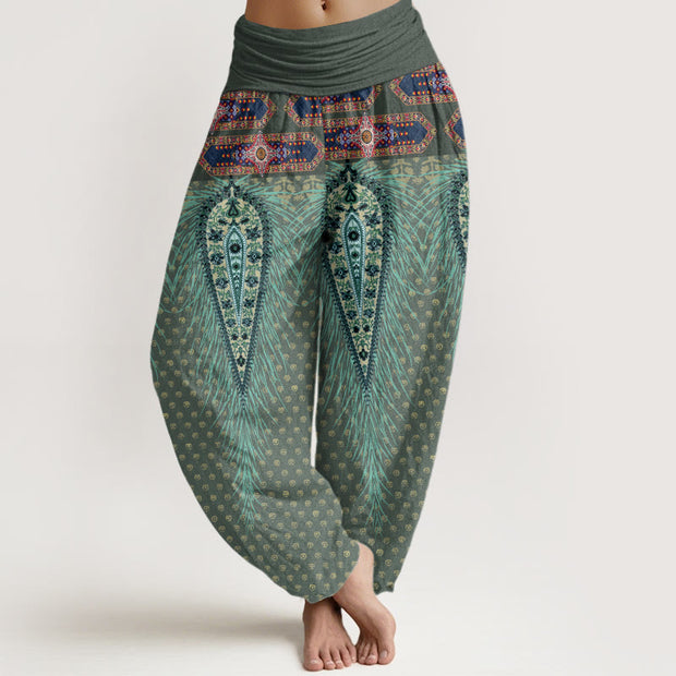 Buddha Stones Bohemian-inspired Feathers Design Women's Elastic Waist Harem Pants - DarkSeaGreen - US22，UK/AU26，EU54 (6XL) - image 5
