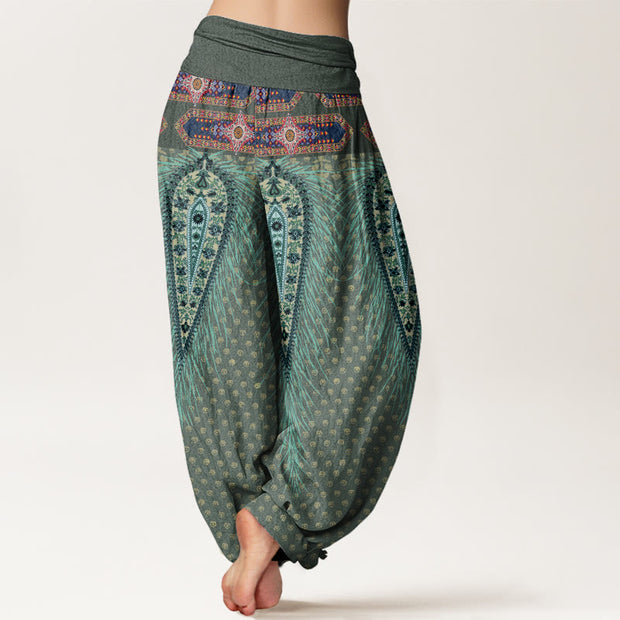 Buddha Stones Bohemian-inspired Feathers Design Women's Elastic Waist Harem Pants - image 6