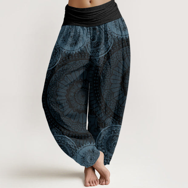 Buddha Stones Circular Mandala Design Women's Elastic Waist Harem Pants - Gray - US22，UK/AU26，EU54 (6XL) - image 5