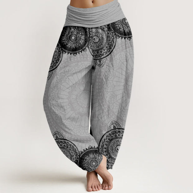 Buddha Stones Circular Mandala Design Women's Elastic Waist Harem Pants - LightGrey - US22，UK/AU26，EU54 (6XL) - image 8