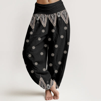 Buddha Stones Bohemian Geometric Floral Design Women's Elastic Waist Harem Pants - Black - US22，UK/AU26，EU54 (6XL) - image 1
