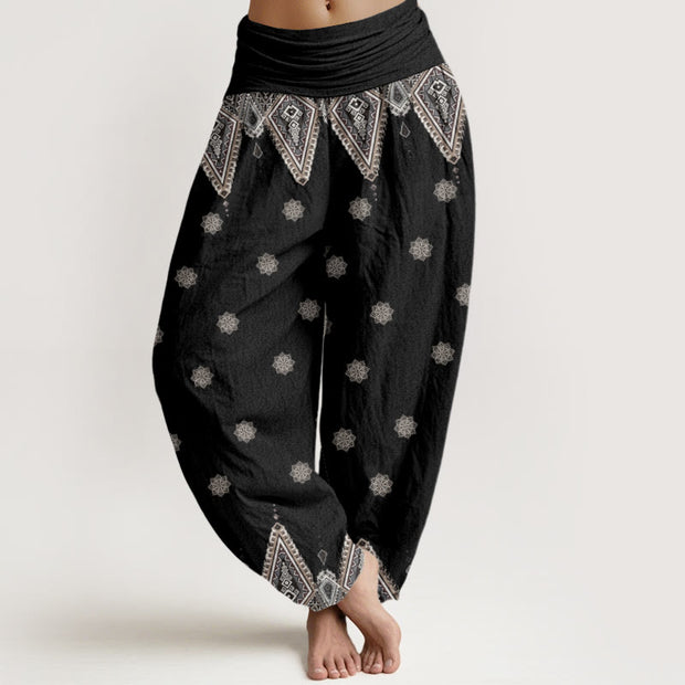 Buddha Stones Bohemian Geometric Floral Design Women's Elastic Waist Harem Pants - Black - US22，UK/AU26，EU54 (6XL) - image 1