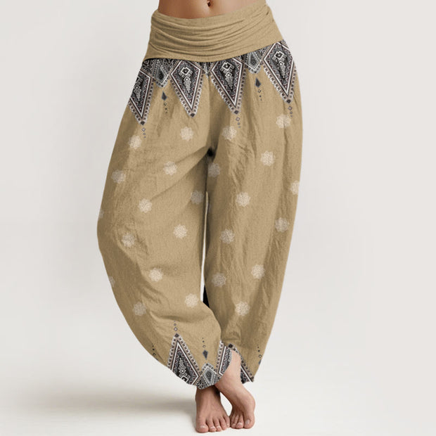 Buddha Stones Bohemian Geometric Floral Design Women's Elastic Waist Harem Pants - PaleGoldenrod - US22，UK/AU26，EU54 (6XL) - image 5