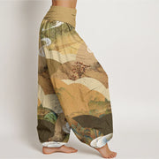 Buddha Stones Chinese Landscape Mountains Rivers Mist Design Women's Elastic Waist Harem Pants - image 7