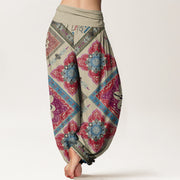 Buddha Stones Diamond-shaped Geometric Floral Design Women's Elastic Waist Harem Pants - image 2