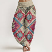 Buddha Stones Diamond-shaped Geometric Floral Design Women's Elastic Waist Harem Pants - Beige - US22，UK/AU26，EU54 (6XL) - image 1