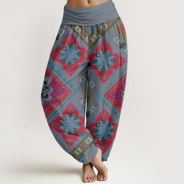 Buddha Stones Diamond-shaped Geometric Floral Design Women's Elastic Waist Harem Pants - LightBlue - US22，UK/AU26，EU54 (6XL) - image 5