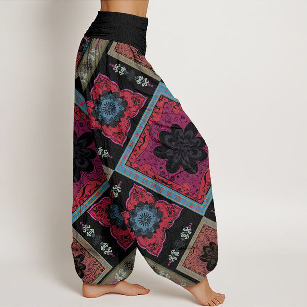 Buddha Stones Diamond-shaped Geometric Floral Design Women's Elastic Waist Harem Pants - image 10