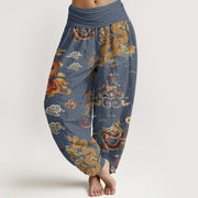 Buddha Stones Golden Dragons Auspicious Clouds Design Women's Elastic Waist Harem Pants - SteelBlue - US22，UK/AU26，EU54 (6XL) - image 5