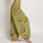 Buddha Stones Golden Dragons Auspicious Clouds Design Women's Elastic Waist Harem Pants - image 10