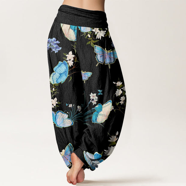 Buddha Stones Casual Butterfly And Flower Pattern Women's Elastic Waist Harem Pants - image 3