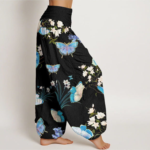 Buddha Stones Casual Butterfly And Flower Pattern Women's Elastic Waist Harem Pants - image 2