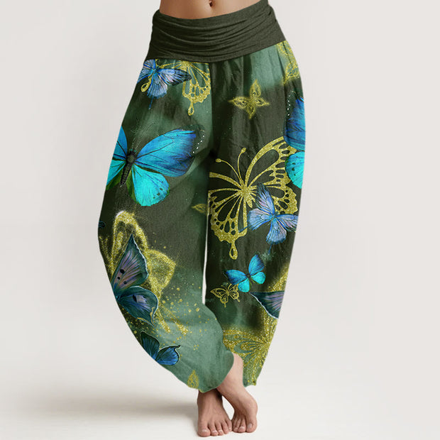 Buddha Stones Casual Butterfly Gold Pattern Women's Elastic Waist Harem Pants - DarkGreen - US22，UK/AU26，EU54 (6XL) - image 5