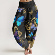 Buddha Stones Casual Butterfly Gold Pattern Women's Elastic Waist Harem Pants - Black - US22，UK/AU26，EU54 (6XL) - image 8