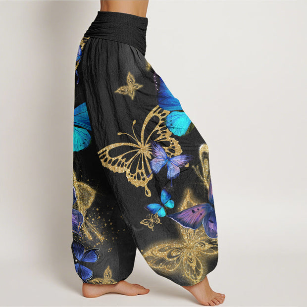 Buddha Stones Casual Butterfly Gold Pattern Women's Elastic Waist Harem Pants - image 9