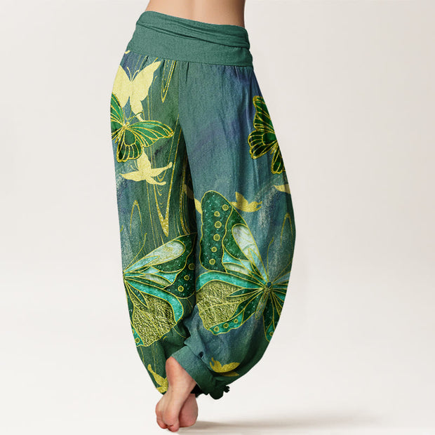 Buddha Stones Casual Butterfly Gold Line Pattern Women's Elastic Waist Harem Pants - image 7