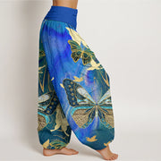 Buddha Stones Casual Butterfly Gold Line Pattern Women's Elastic Waist Harem Pants - image 9