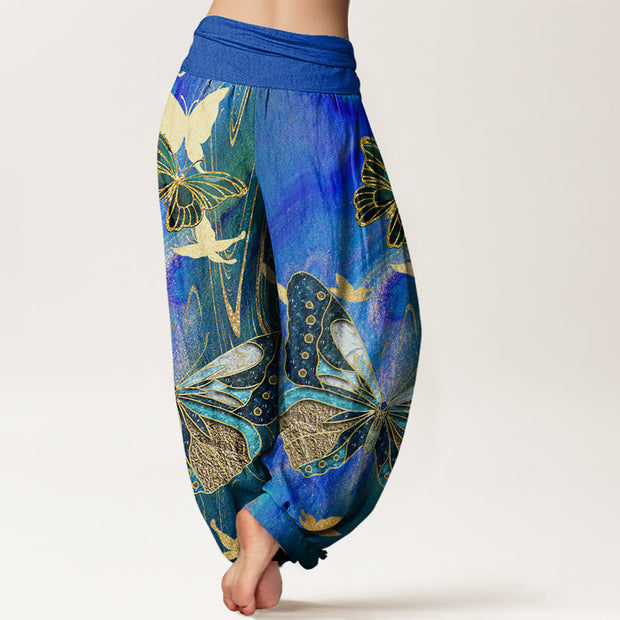 Buddha Stones Casual Butterfly Gold Line Pattern Women's Elastic Waist Harem Pants - image 10