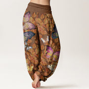 Buddha Stones Casual Vivid Butterfly Dead Leaves Pattern Women's Elastic Waist Harem Pants - image 3
