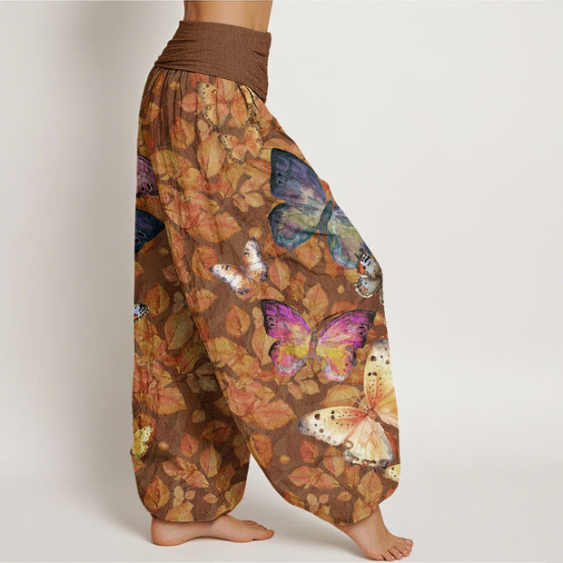 Buddha Stones Casual Vivid Butterfly Dead Leaves Pattern Women's Elastic Waist Harem Pants - image 2
