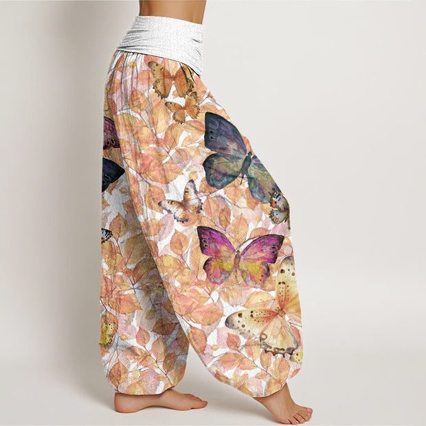 Buddha Stones Casual Vivid Butterfly Dead Leaves Pattern Women's Elastic Waist Harem Pants - image 6