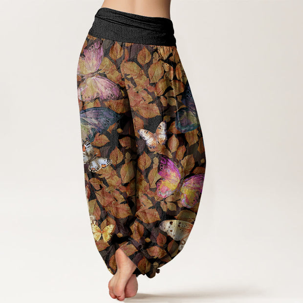 Buddha Stones Casual Vivid Butterfly Dead Leaves Pattern Women's Elastic Waist Harem Pants - image 10